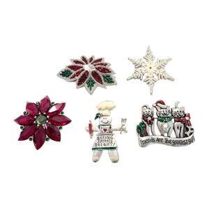 Vintage Christmas Brooch Lot of 5, Vintage Lapel Pin Bundle